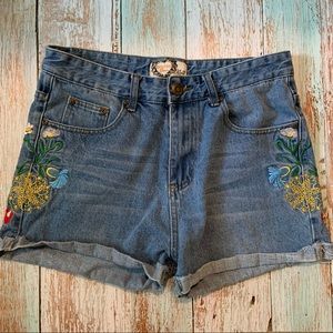 Floral embroidered boohoo jean shorts